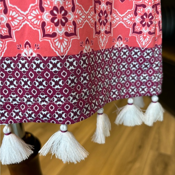 Off shoulder smocked neckline dress!wi th hemline tassels! - Picture 3 of 7